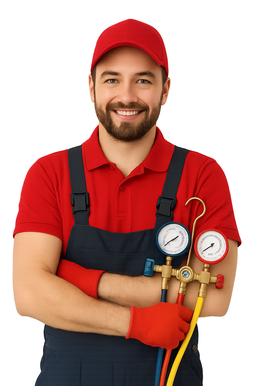 Professional HVAC Technician with Manifold Gauges